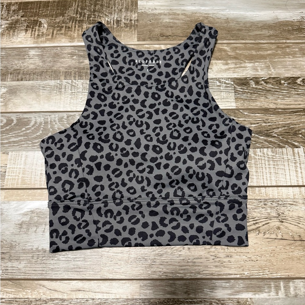 AllFenix Sports Bra Womens Small Taupe Black Leopard Racerback Pullover Bralette